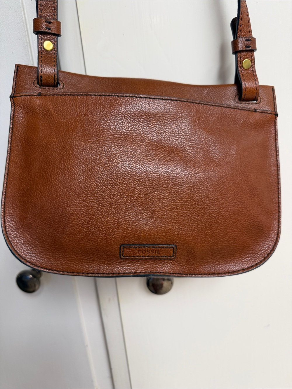 Fossil Cognac Leather Crossbody Saddle Bag